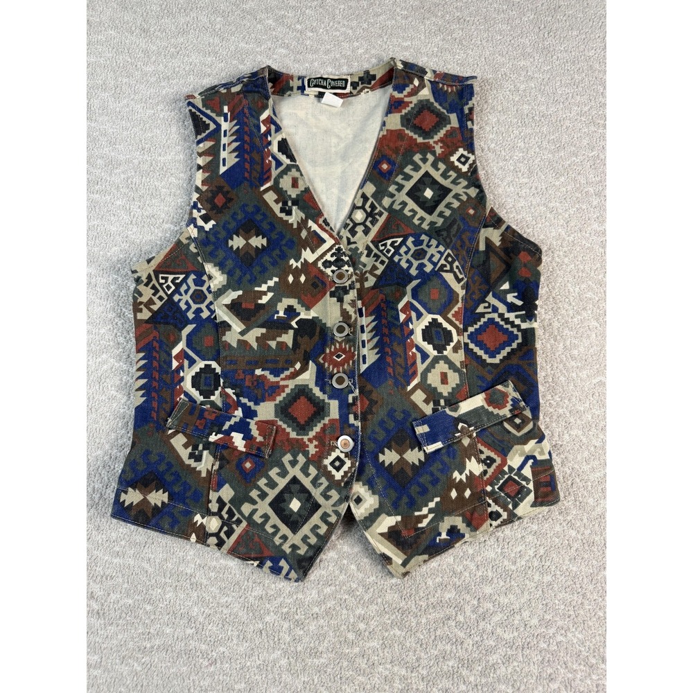 Gotcha Covered Vest Mens Small‎ Multicolor Southwestern Aztec Made in USA